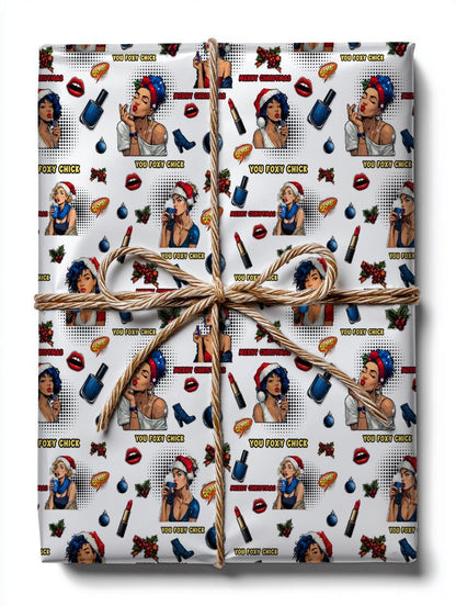 Female Pop Art Christmas Wrapping Paper - Perfect for Women gifting, Birthdays, Parties, Gift Wrap, and Celebrations, Unique Gift Giving