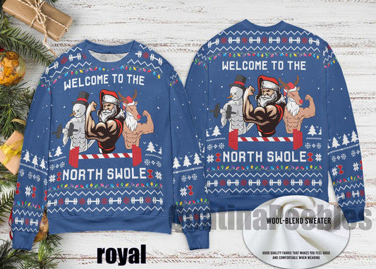 North Swole Santa Snowman Reindeer Ugly Sweater, North Swole Santa Funny Sweater for Family, Santa Snowman Christmas Ugly Sweater