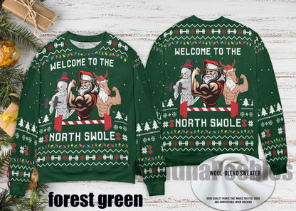 North Swole Santa Snowman Reindeer Ugly Sweater, North Swole Santa Funny Sweater for Family, Santa Snowman Christmas Ugly Sweater