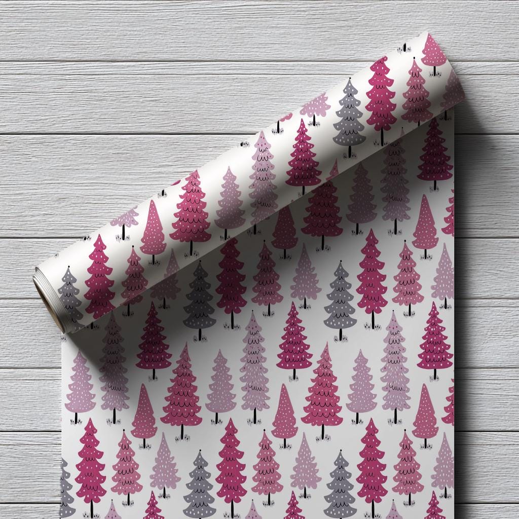 Pink Christmas Trees Wrapping Paper - Perfect for Baby Showers, Birthdays, Parties, Gift Wrap, and Celebrations,  Unique Gift Giving