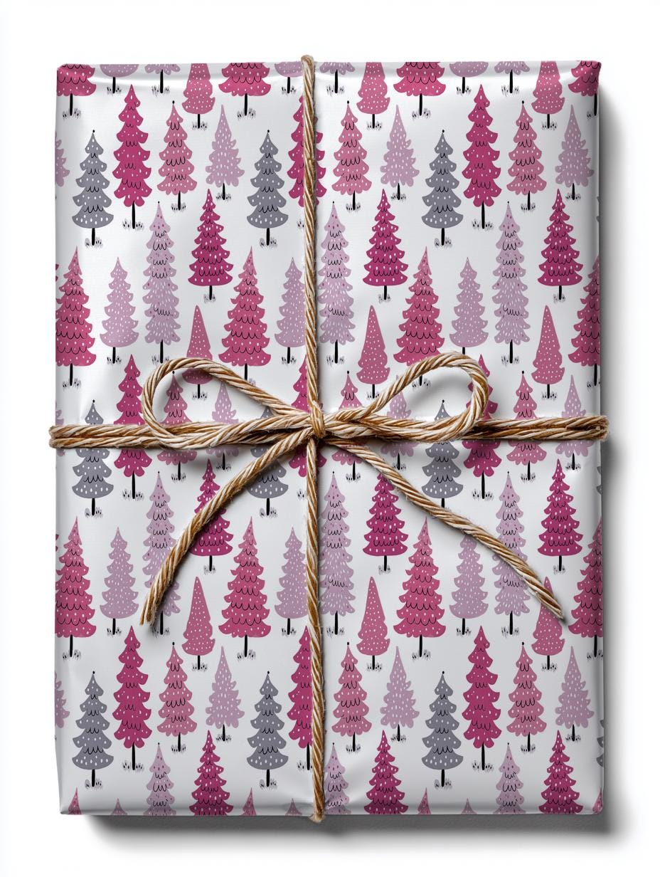 Pink Christmas Trees Wrapping Paper - Perfect for Baby Showers, Birthdays, Parties, Gift Wrap, and Celebrations,  Unique Gift Giving