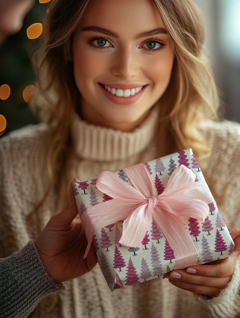 Pink Christmas Trees Wrapping Paper - Perfect for Baby Showers, Birthdays, Parties, Gift Wrap, and Celebrations,  Unique Gift Giving