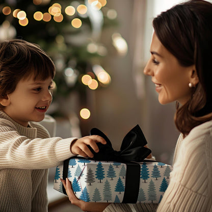 Blue Christmas Trees Wrapping Paper - Perfect for Baby Showers, Birthdays, Parties, Gift Wrap, and Celebrations,  Unique Gift Giving