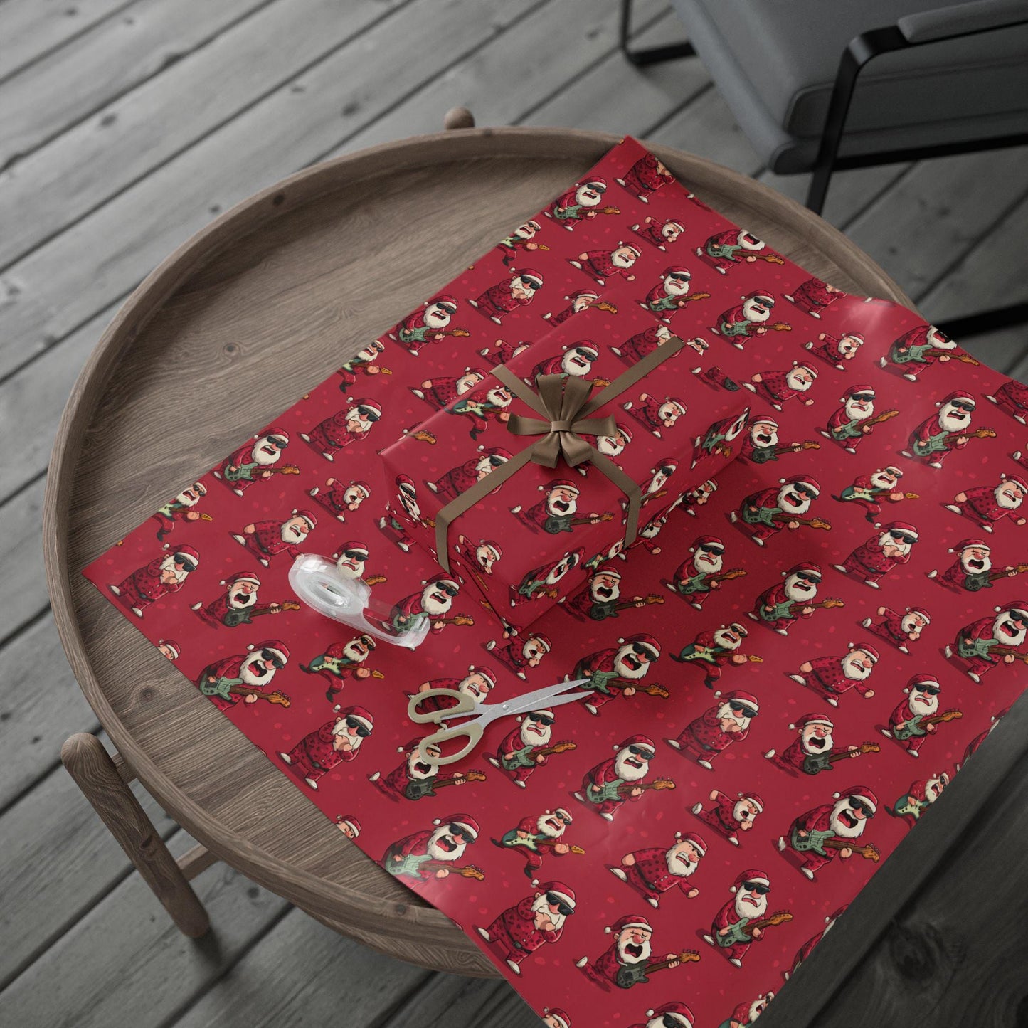 Funny Santa Playing a Guitar Wrapping Paper: Perfect Music gift wrap, Custom Wrapping Paper, Modern Christmas Paper, Gifting For Men