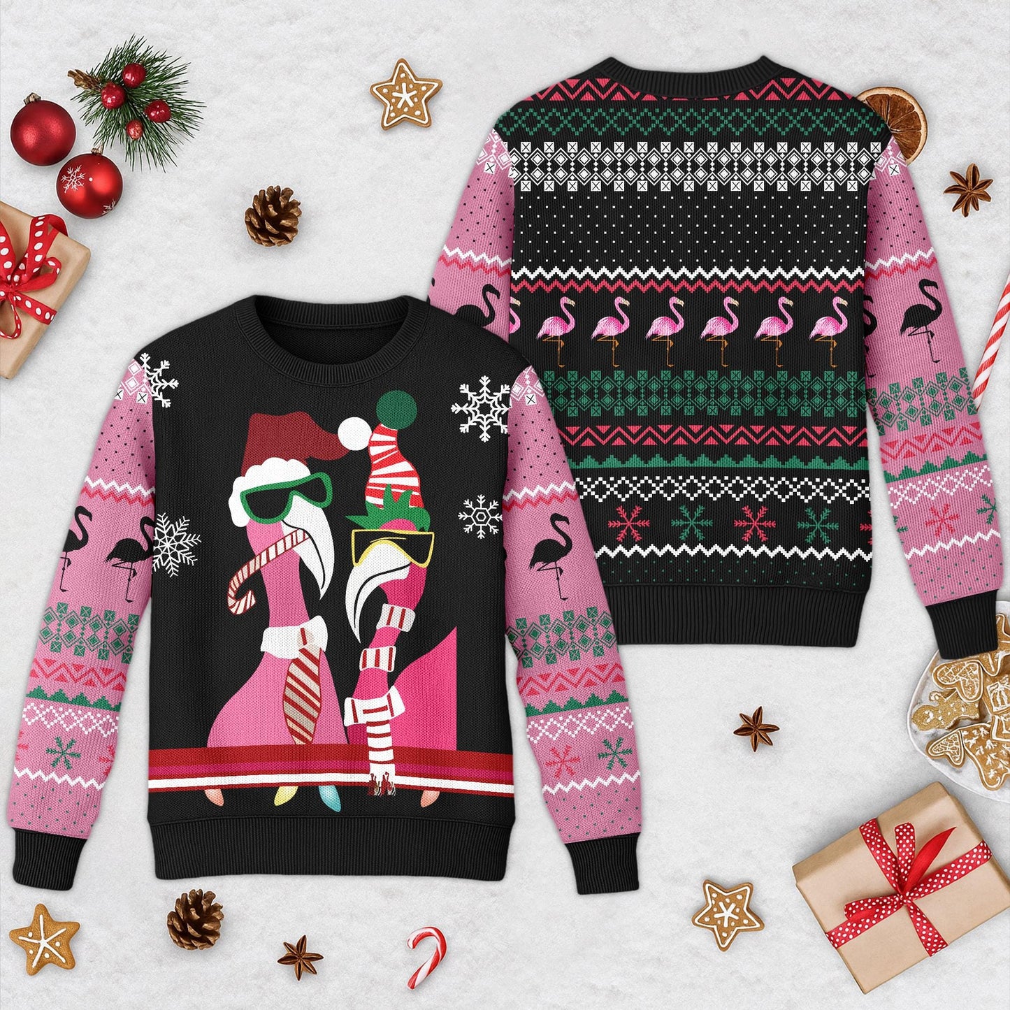 Candy Cane Flamingo Ugly Christmas Sweater, Animal Lovers Christmas Sweater, Flamingo Xmas Sweatshirt, Christmas Gift For Men Women Kid