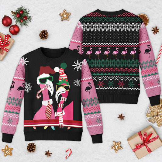 Candy Cane Flamingo Ugly Christmas Sweater, Animal Lovers Christmas Sweater, Flamingo Xmas Sweatshirt, Christmas Gift For Men Women Kid