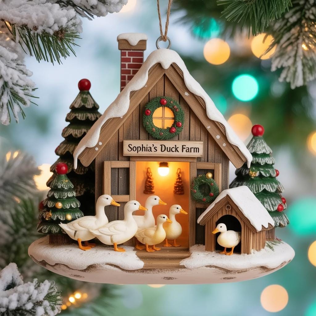 Personalized 2D Flat Duck Farm Acrylic Ornament 2025, Custom Duck Farm Barn Christmas Ornament, Rustic Farmhouse Holiday Decoration