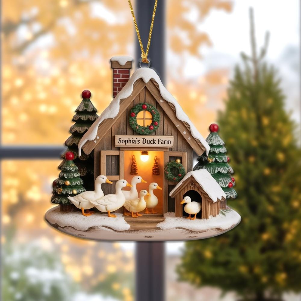 Personalized 2D Flat Duck Farm Acrylic Ornament 2025, Custom Duck Farm Barn Christmas Ornament, Rustic Farmhouse Holiday Decoration