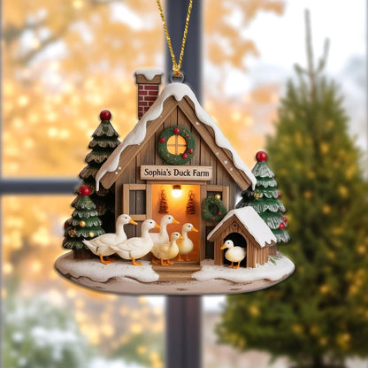 Personalized 2D Flat Duck Farm Acrylic Ornament 2025, Custom Duck Farm Barn Christmas Ornament, Rustic Farmhouse Holiday Decoration