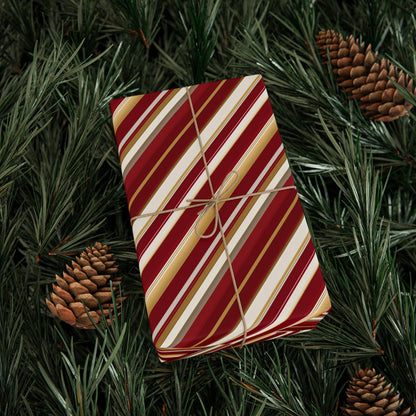 Vintage Christmas Wrapping Paper Red Gold Stripes | Paper Rolls Classy Gift Wrap | Elegant Holiday Packaging | Luxury Festive Gift Wrap