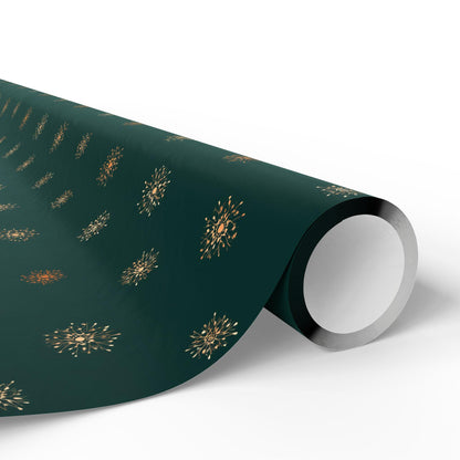Vintage Christmas Green Gold Wrapping Paper Rolls- Christmas Gift Wrap Retro, Holiday Festive Gift Packaging, Festive Xmas Paper