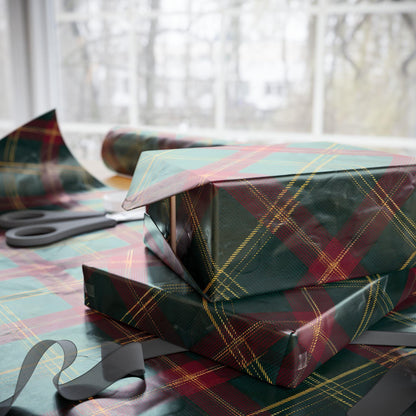 Vintage Green Tartan Christmas Wrapping Paper Roll, Elegant Holiday Gift Wrap, Classic Seasonal Gift Wrap, Luxury Christmas Paper