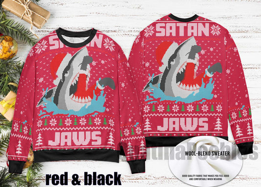 Santa Jaws Shark Men's Ugly Sweater Ugly Sweater, Santa Jaw Christmas Sweater – Unisex Funny Sweater for Family, Christmas Ugly Sweater