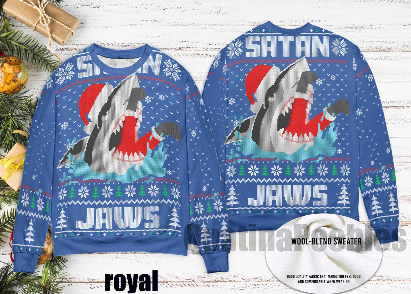 Santa Jaws Shark Men's Ugly Sweater Ugly Sweater, Santa Jaw Christmas Sweater – Unisex Funny Sweater for Family, Christmas Ugly Sweater