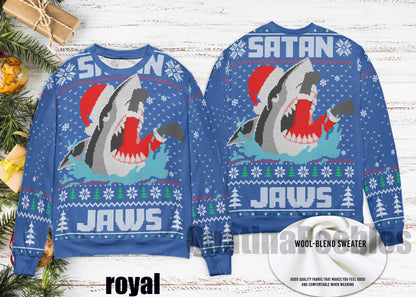 Santa Jaws Shark Men's Ugly Sweater Ugly Sweater, Santa Jaw Christmas Sweater – Unisex Funny Sweater for Family, Christmas Ugly Sweater