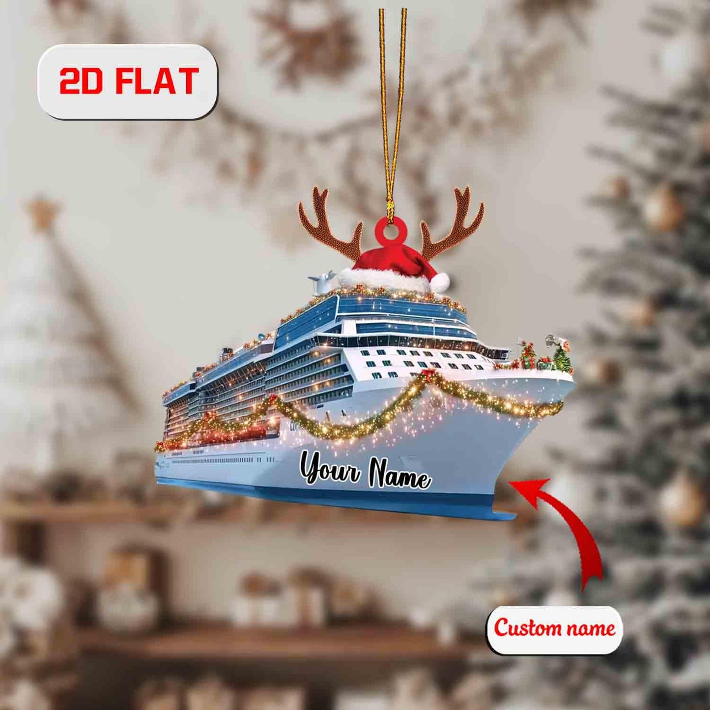 Personalized Cruise Ship Ornament, Custom Name Christmas Decoration, Holiday Keepsake Gift for Traveler, Vacation Lover Tree Ornament