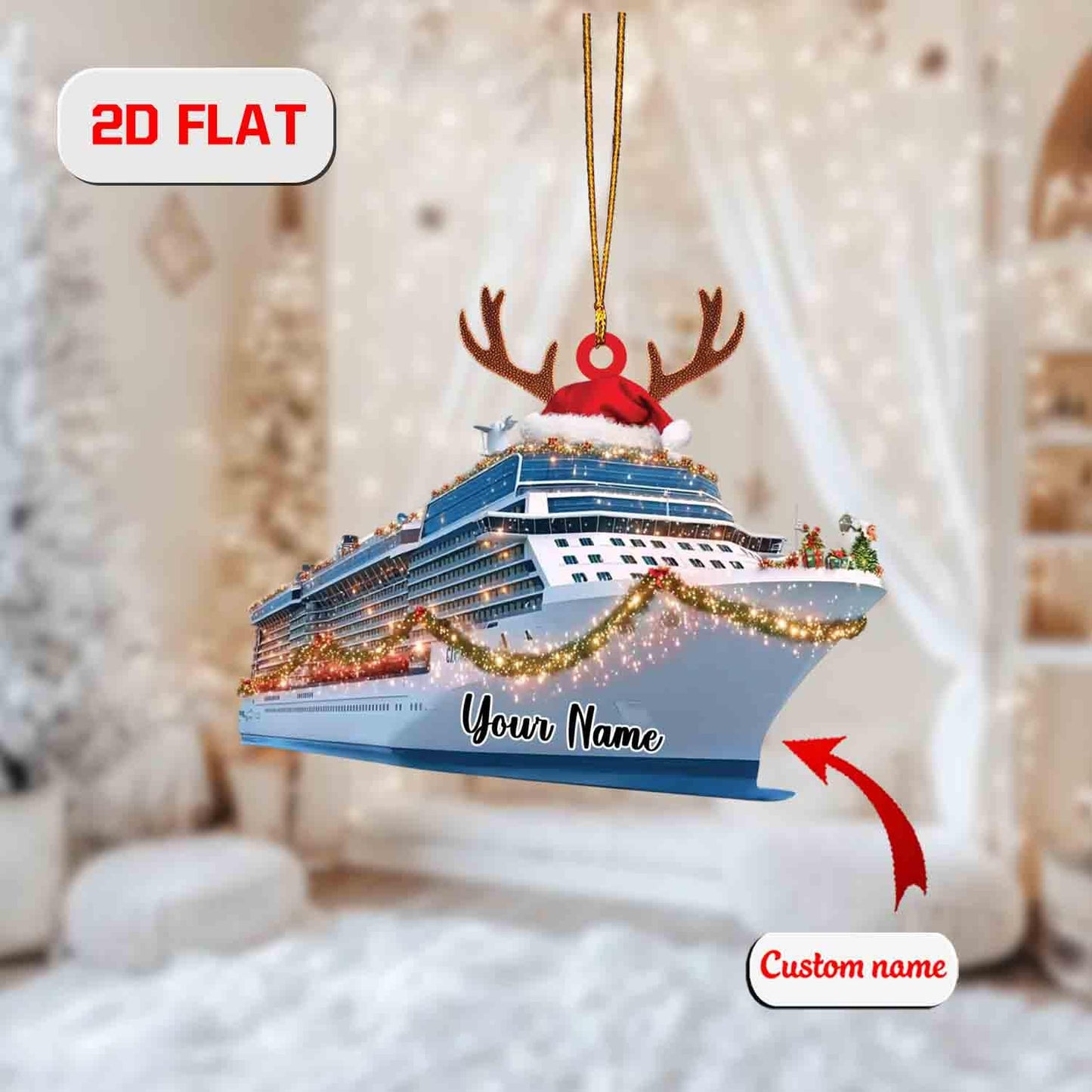 Personalized Cruise Ship Ornament, Custom Name Christmas Decoration, Holiday Keepsake Gift for Traveler, Vacation Lover Tree Ornament