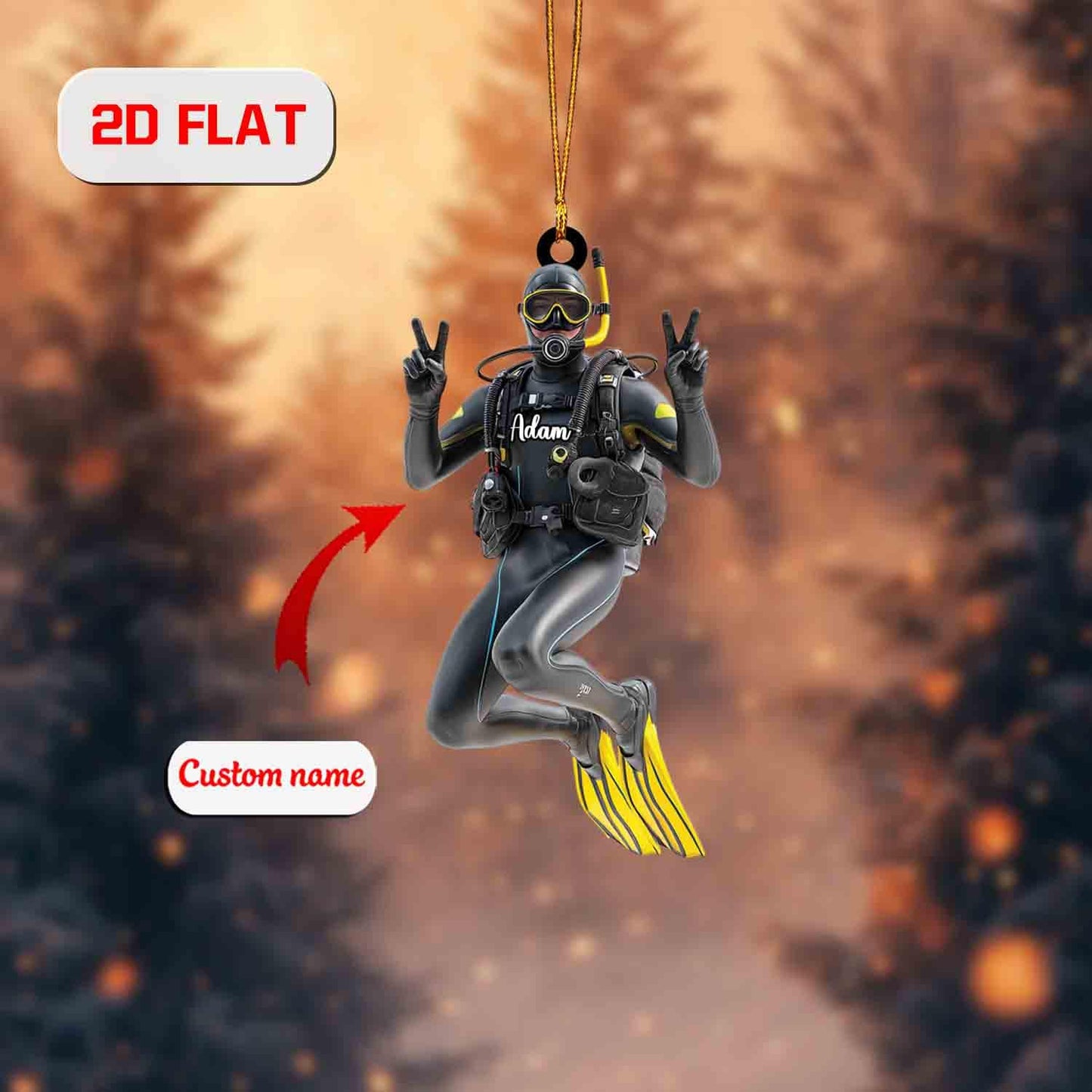 Personalized Scuba Diver Ornament, Custom Name Christmas Decoration, Holiday Keepsake Gift for Diver, Ocean Lover Tree Ornament 2025