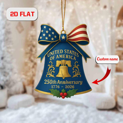 USA 250th Anniversary Ornament 2026, Custom Name Christmas Decoration, American Patriotic Gift, Liberty Bell Holiday Keepsake Decor