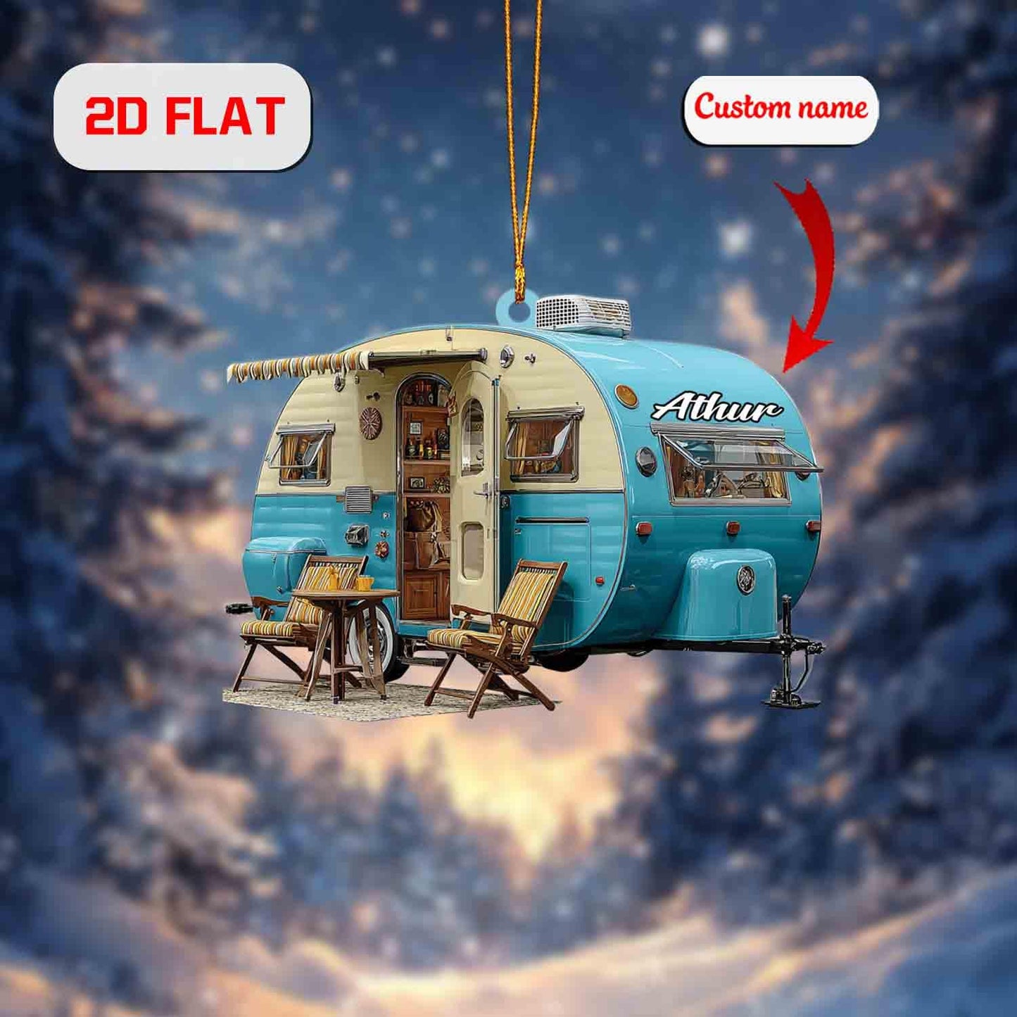 Personalized Camper Ornament, Custom Name Christmas Decoration, RV Trailer Holiday Keepsake, Travel Gift for Camper Van or Adventure Lover