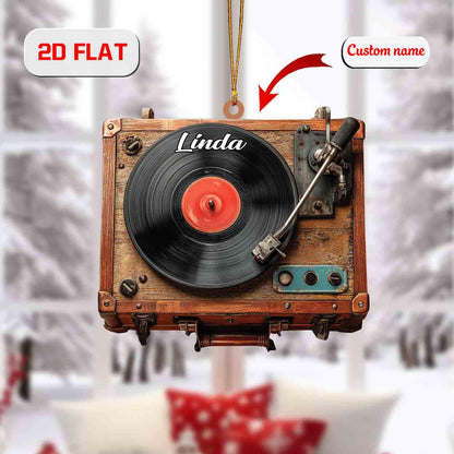 Personalized Record Player Ornament, Custom Name Vinyl Turntable Christmas Decoration, Retro Music Lover Gift, Holiday Tree Keepsake