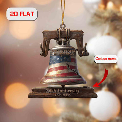 Liberty Bell USA 250th Anniversary Ornament 2026, Custom Name Patriotic Christmas Decoration, American Independence Holiday Keepsake