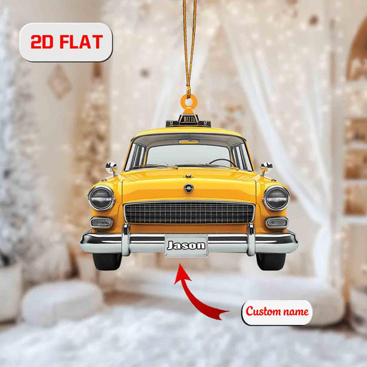 Personalized Taxi Ornament, Custom Name Yellow Cab Christmas Decoration, Classic Car Holiday Keepsake, Retro Vehicle Gift for Driver