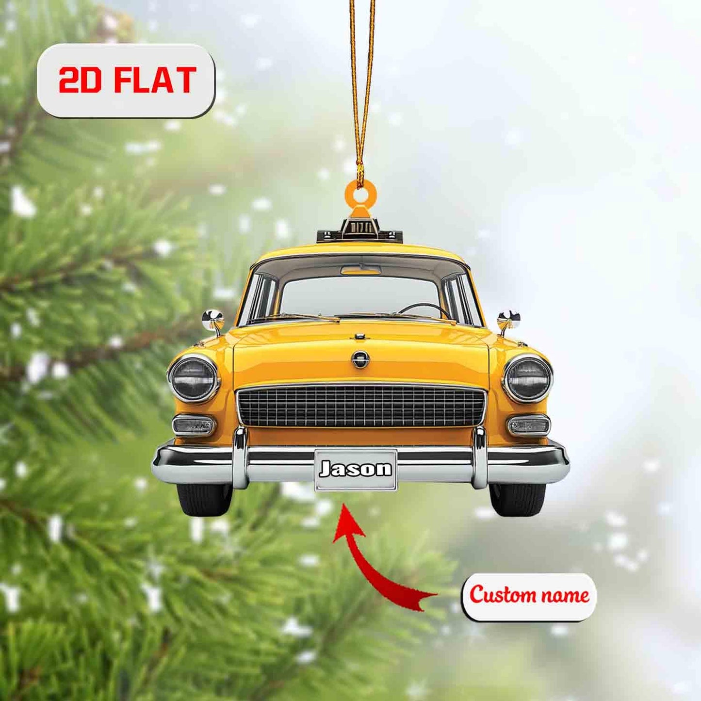 Personalized Taxi Ornament, Custom Name Yellow Cab Christmas Decoration, Classic Car Holiday Keepsake, Retro Vehicle Gift for Driver