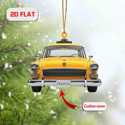 Personalized Taxi Ornament, Custom Name Yellow Cab Christmas Decoration, Classic Car Holiday Keepsake, Retro Vehicle Gift for Driver