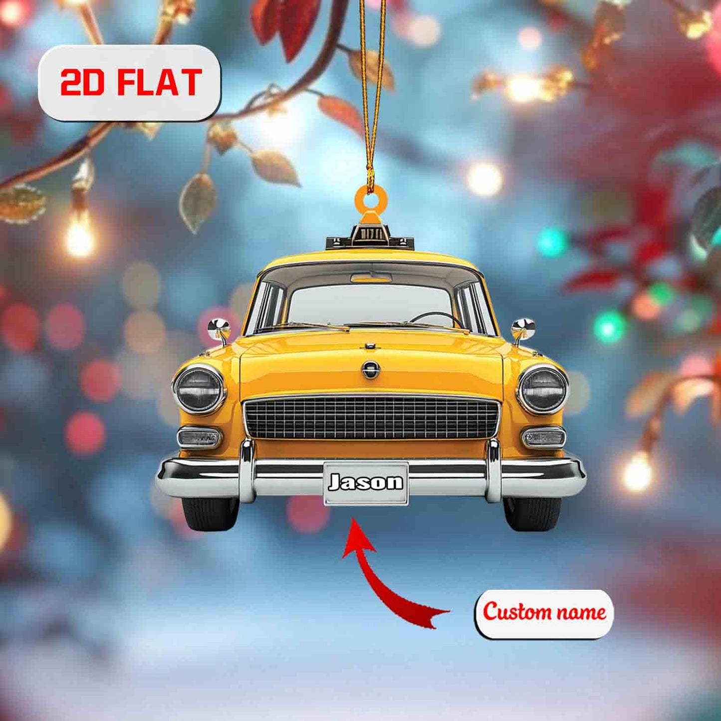 Personalized Taxi Ornament, Custom Name Yellow Cab Christmas Decoration, Classic Car Holiday Keepsake, Retro Vehicle Gift for Driver