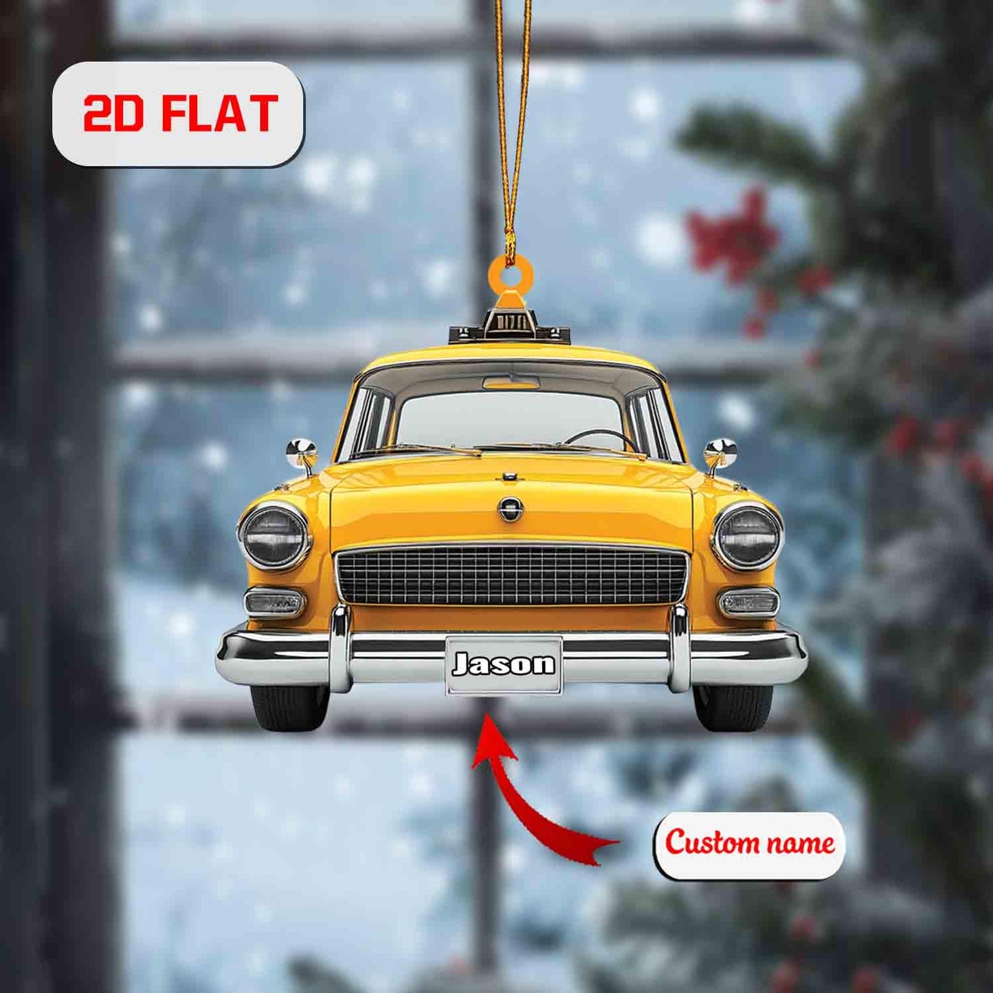 Personalized Taxi Ornament, Custom Name Yellow Cab Christmas Decoration, Classic Car Holiday Keepsake, Retro Vehicle Gift for Driver