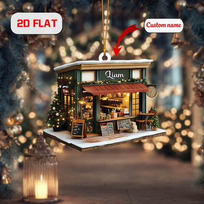 Personalized Coffee Shop Ornament, Custom Name Christmas Decoration, Café Holiday Keepsake, Barista Gift, Coffee Lover Tree Ornament