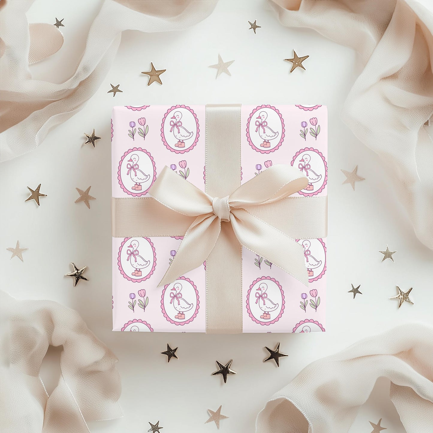 Pink Mother Goose Wrapping Paper: Baby Shower Gift Wrap