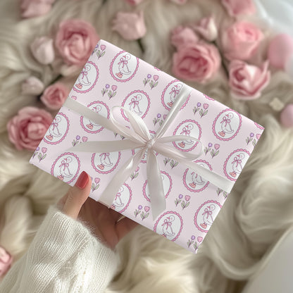 Pink Mother Goose Wrapping Paper: Baby Shower Gift Wrap