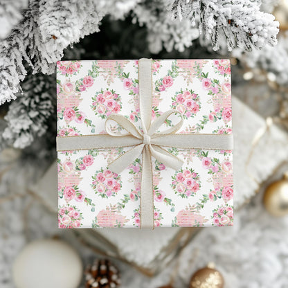 Soft Pink Floral Wrapping Paper: Coquette Preppy Gift Wrap