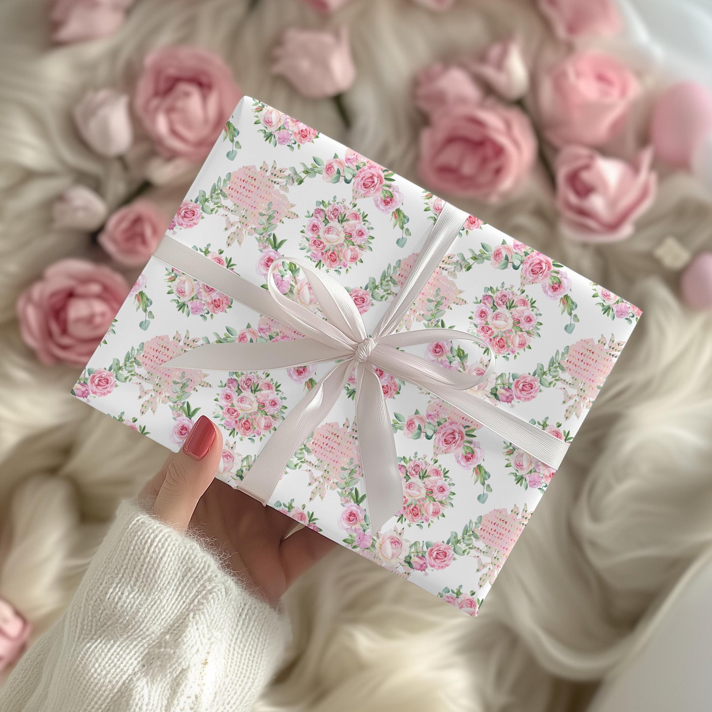 Soft Pink Floral Wrapping Paper: Coquette Preppy Gift Wrap