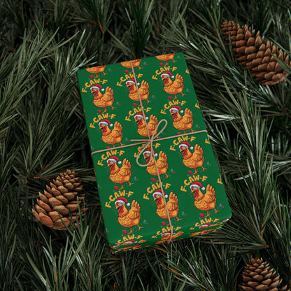Funny F-Caw-F Chicken Christmas Wrapping Paper Holiday Gift Wrap Gag Gift Wrap Seasonal Gift Wrap