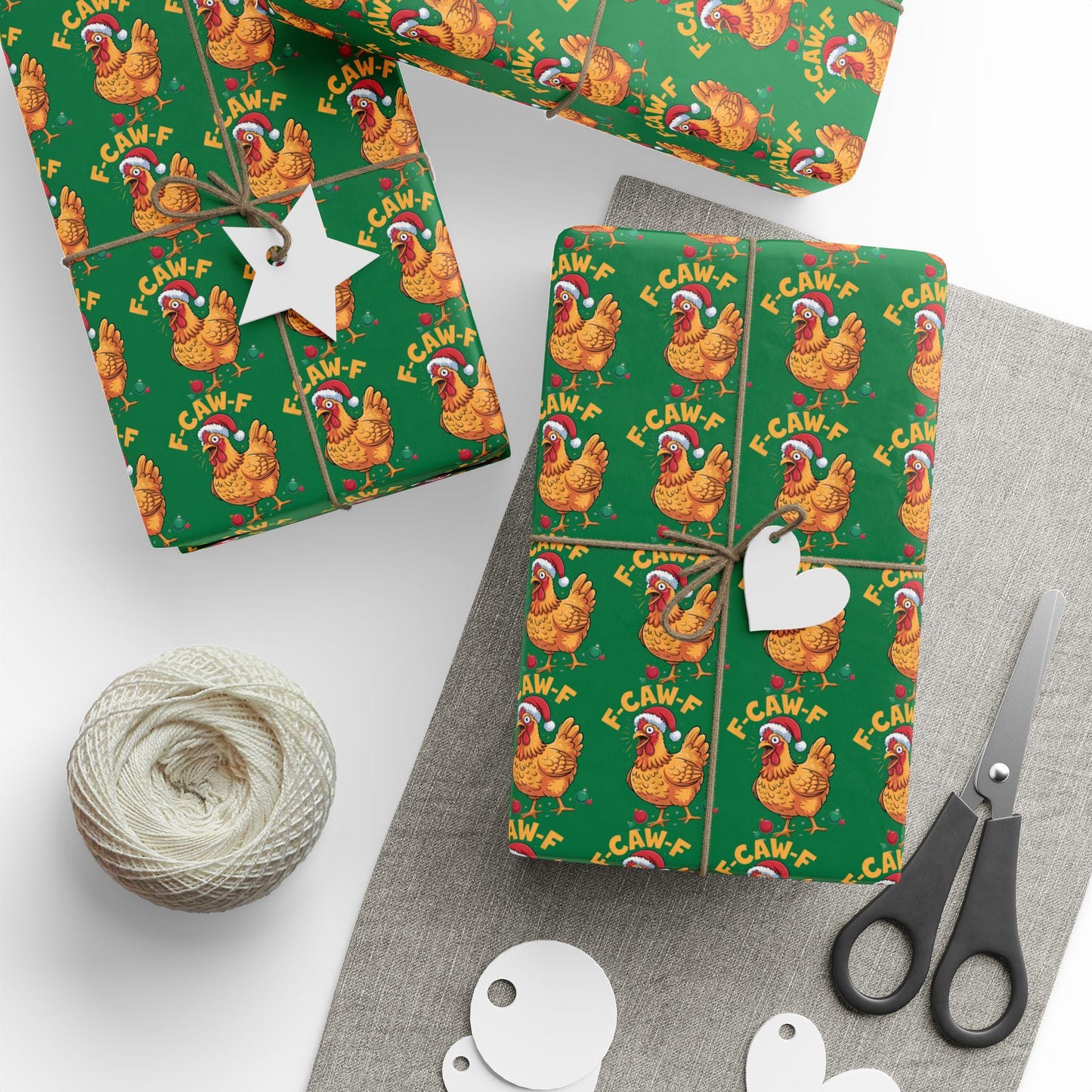 Funny F-Caw-F Chicken Christmas Wrapping Paper Holiday Gift Wrap Gag Gift Wrap Seasonal Gift Wrap