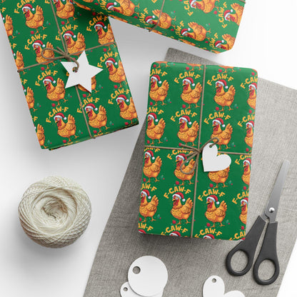 Funny F-Caw-F Chicken Christmas Wrapping Paper Holiday Gift Wrap Gag Gift Wrap Seasonal Gift Wrap