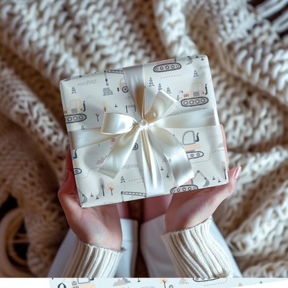 Baby Blue Construction Trucks Gift Wrap: Baby Shower Birthday Paper