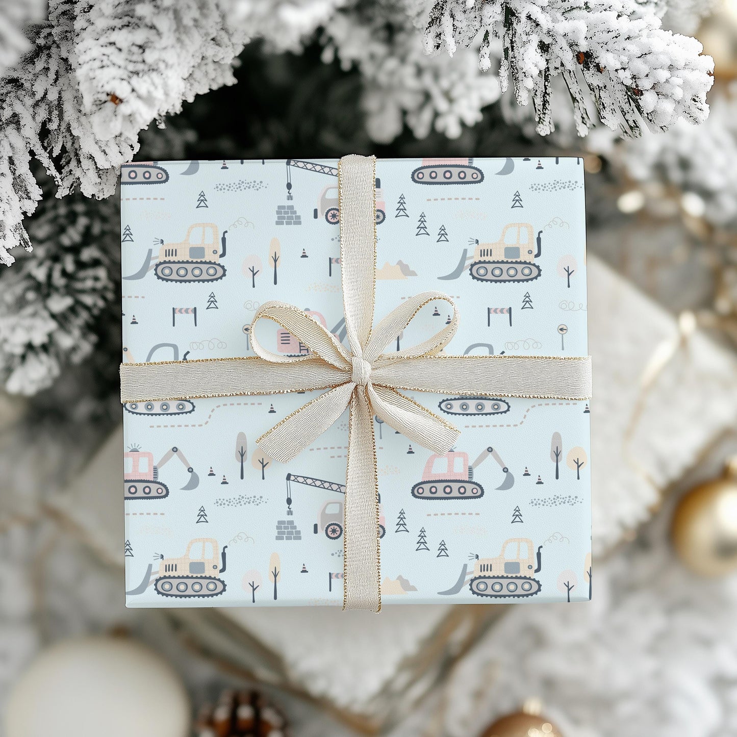 Baby Blue Construction Trucks Gift Wrap: Baby Shower Birthday Paper