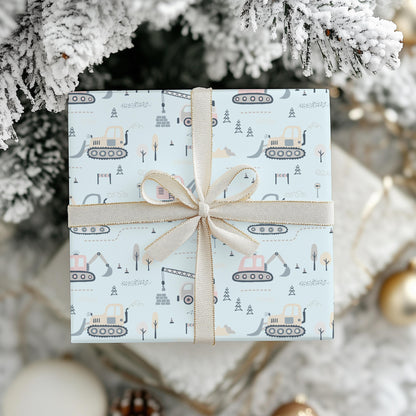 Baby Blue Construction Trucks Gift Wrap: Baby Shower Birthday Paper