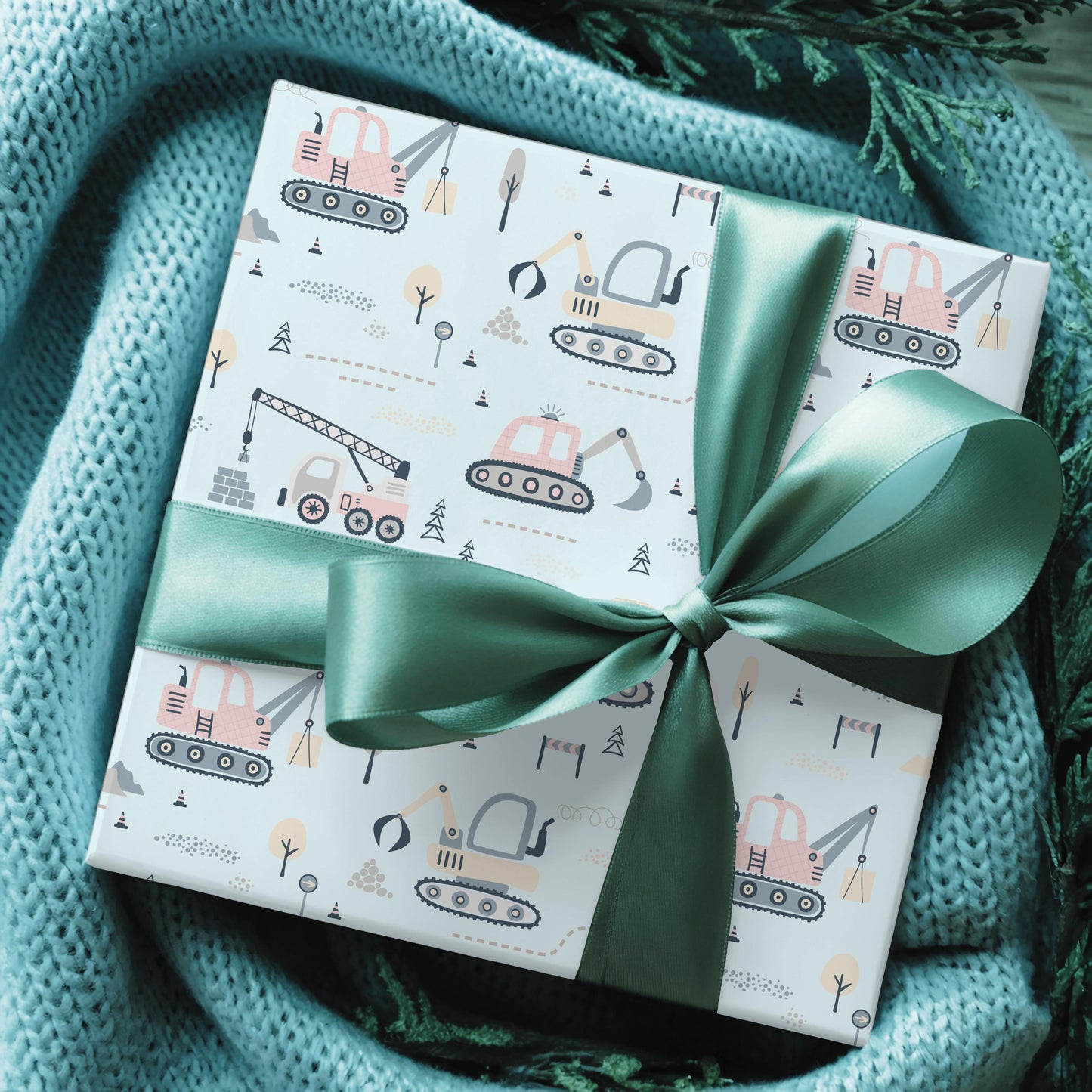 Baby Blue Construction Trucks Gift Wrap: Baby Shower Birthday Paper