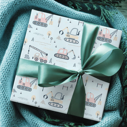 Baby Blue Construction Trucks Gift Wrap: Baby Shower Birthday Paper