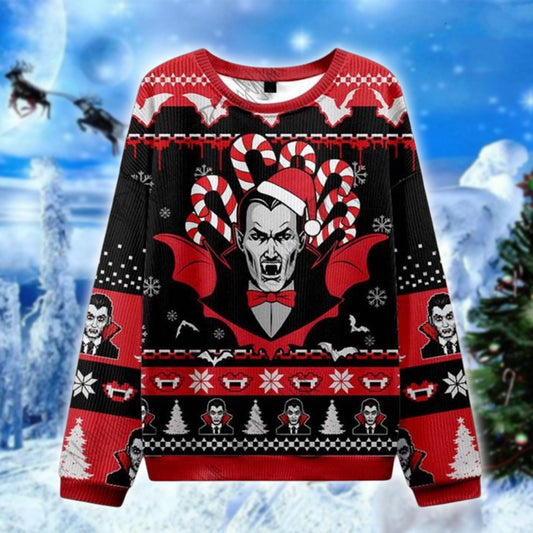 Vampire Ugly Christmas Sweater, Gothic Dracula Santa Sweatshirt, Funny Horror Holiday Sweater, Unisex Halloween Xmas Gift Top