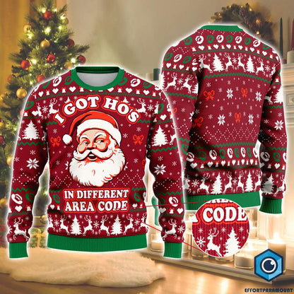 It Got Ho's Ho In Different Area Code Ugly Christmas Sweater, Funny Santa Christmas Sweater, Santa Claus Sweater, Family Holida Sweater