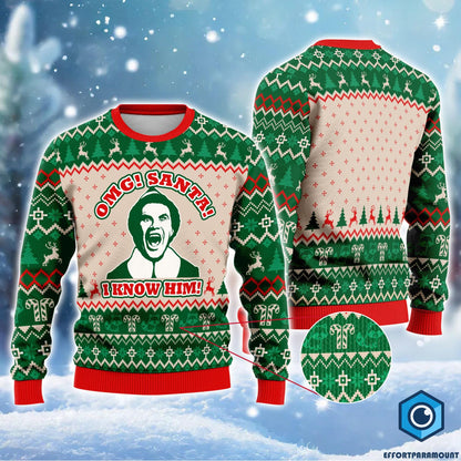 Buddy the Elf OMG Santa I Know Him Sweater, Elf Ugly Christmas Sweater, Elf Sweatshirt, Buddy the Elf Movie, Funny Xmas Gifts