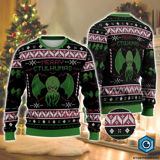Funny Cthulhu Christmas Ugly Sweater, Merry Cthulhumas Holiday Sweater, Christmas Sweatshirt, Gift for Sci-Fi Lovers, Ugly Sweater Print