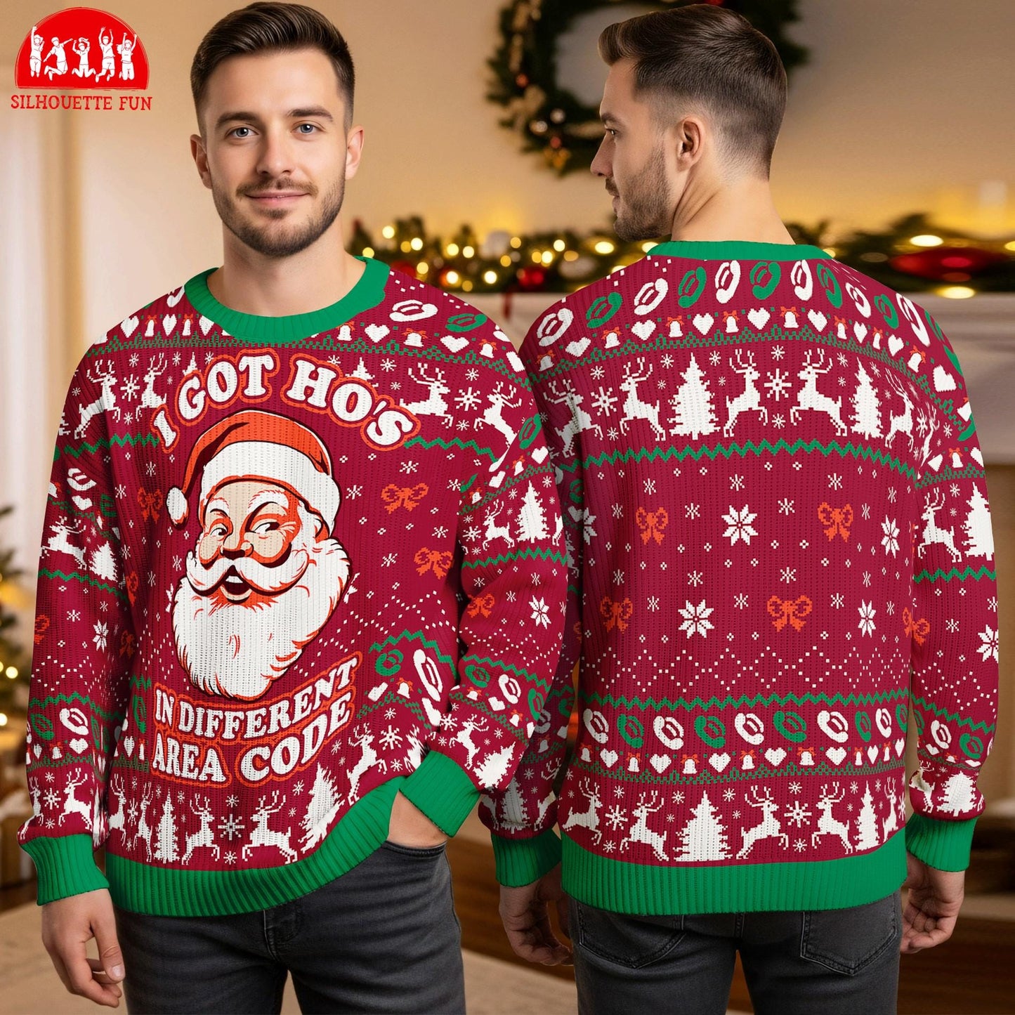 Funny Santa Ugly Christmas Sweater, I Got Ho's In Different Area Code, Funny Xmas Sweatshirt, Christmas Party Gift, Family Ugly Xmas Sweater