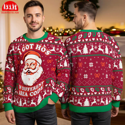 Funny Santa Ugly Christmas Sweater, I Got Ho's In Different Area Code, Funny Xmas Sweatshirt, Christmas Party Gift, Family Ugly Xmas Sweater
